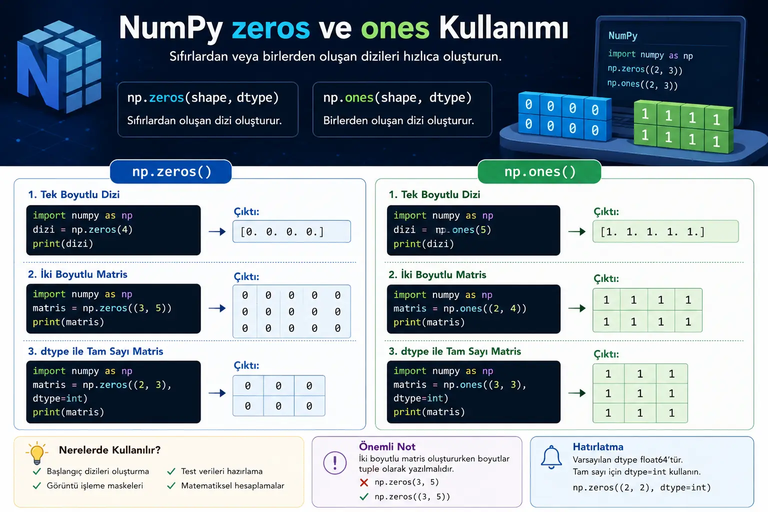 NumPy Zeros ve Ones Kullanımı